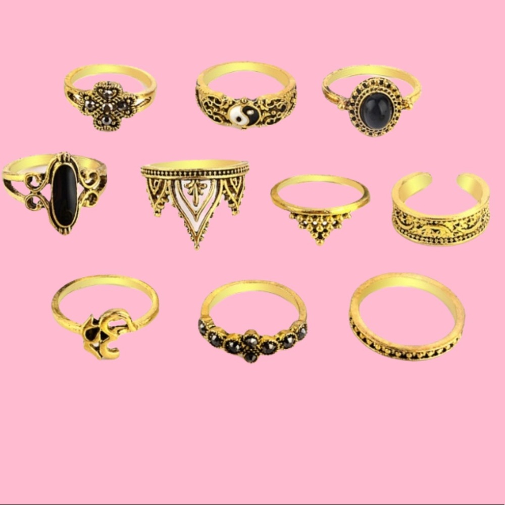 10 pc Bohemian Ring Set
